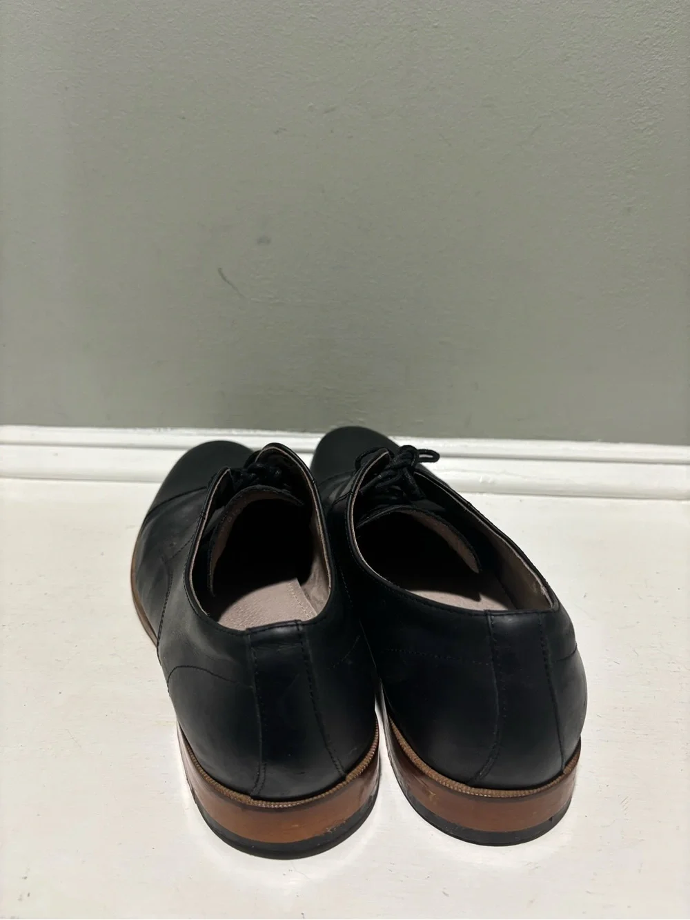 Aston Grey Classic Black Leather Oxford Men’s Dress Shoes-size 10